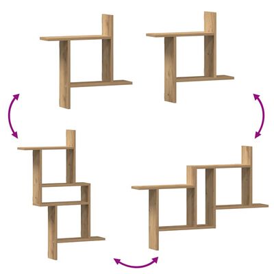 Assembly orientation diagram of the shelves showing multiple configurations with purple arrows.