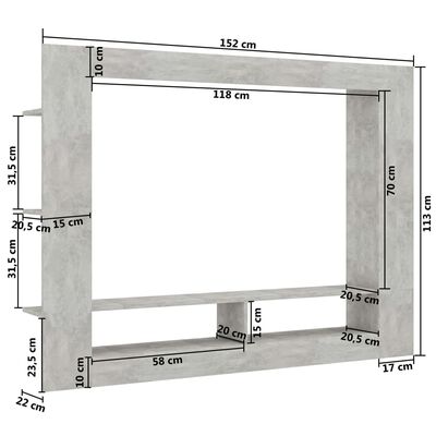 vidaXL TV Cabinet Concrete Gray 59.8"x8.7"x44.5" Engineered Wood