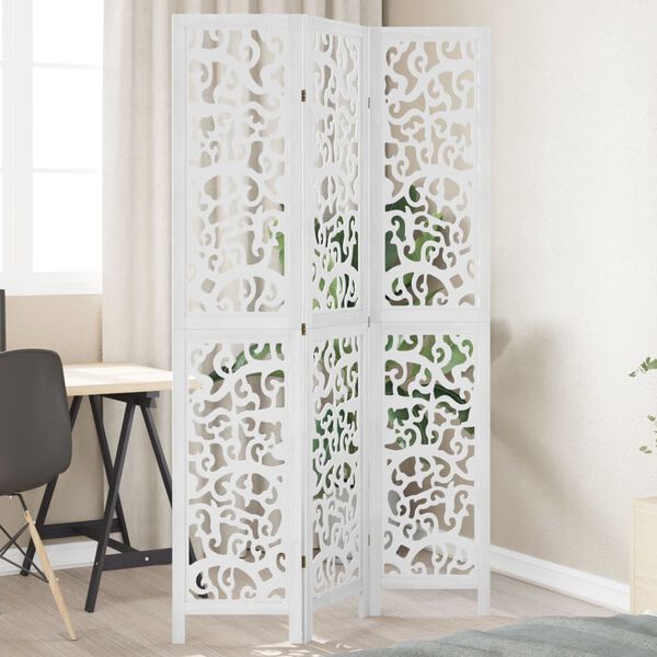 vidaXL Room Divider 3 Panels White Solid Wood Paulownia