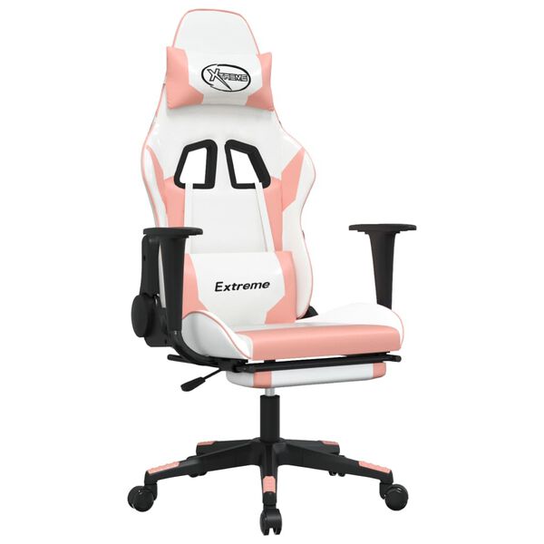 vidaXL Gaming Chair White and Pink Faux leather, Metal, Plywood Adjustable