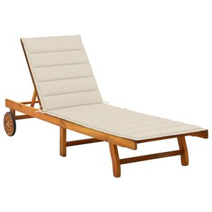 vidaXL Sunlounger Natural wood colour, Beige cushion Solid acacia wood
