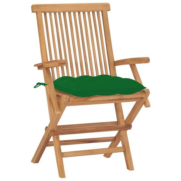 vidaXL Patio Chair Set of 8 Green, Brown Solid Teak Wood, 100% Polyester