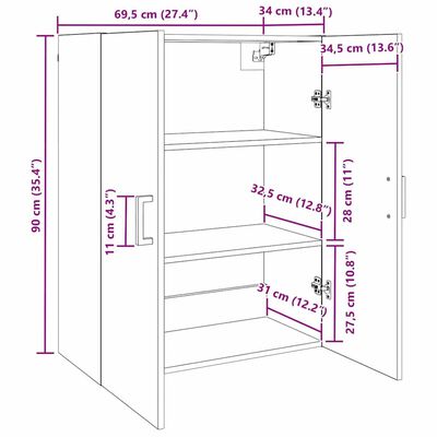 Dimensions diagram of cabinet with measurements in centimeters
