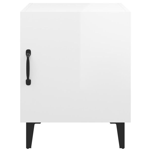 vidaXL Bedside Cabinet Set of 2 High gloss white Engineered wood, metal