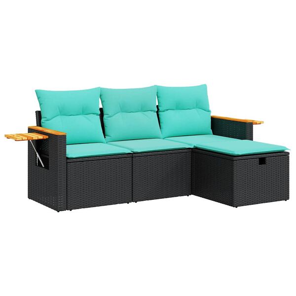 vidaXL Garden Sofa Set Black, Blue PE Rattan, Powder-Coated Steel, Polyester