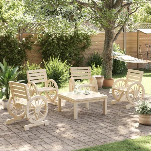 vidaXL Garden Chair Set of 4 Natural Wood Solid Fir Wood 20.1 x 13.8 in