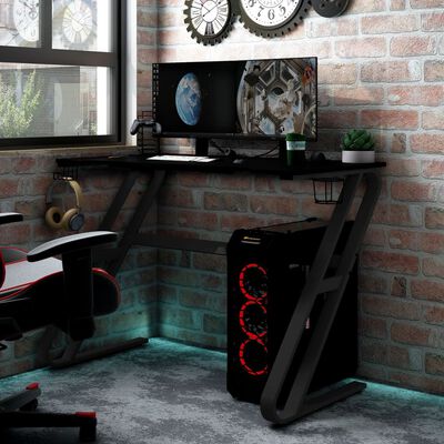 vidaXL Gaming Desk with ZZ Shape Legs Black 35.4" x 23.6" x 29.5"