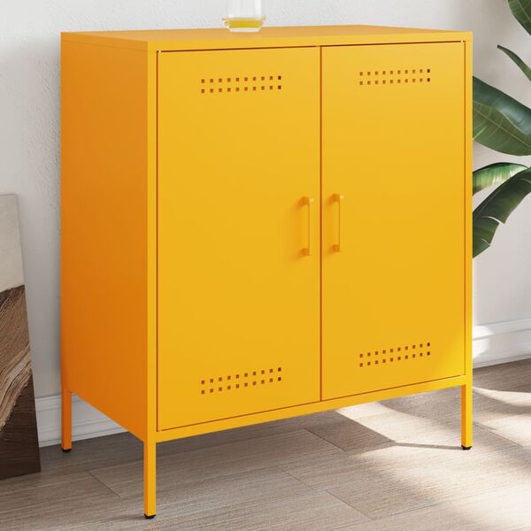 vidaXL Sideboard Mustard Yellow Steel Medium Storage Cabinet Cabinet