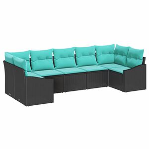 vidaXL Garden Sofa Set 7 pcs Black and Turquoise Poly Rattan