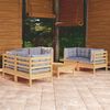 vidaXL Garden Lounge Set Grey Solid Pine Wood, Fabric (100% Polyester)