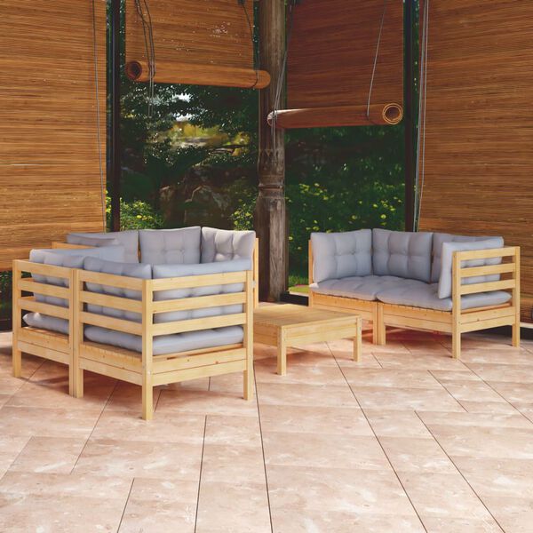 vidaXL Garden Lounge Set Grey Solid Pine Wood, Fabric (100% Polyester)