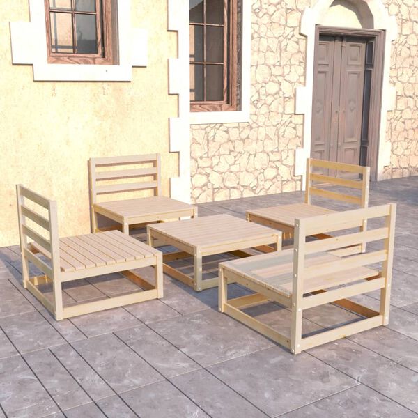 vidaXL Garden Lounge Set Natural wood Solid pine wood 5 Piece Set