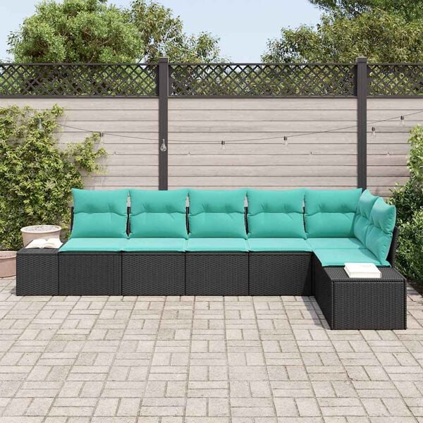 vidaXL Garden Sofa Set with Cushion 6 pcs Black Poly Rattan