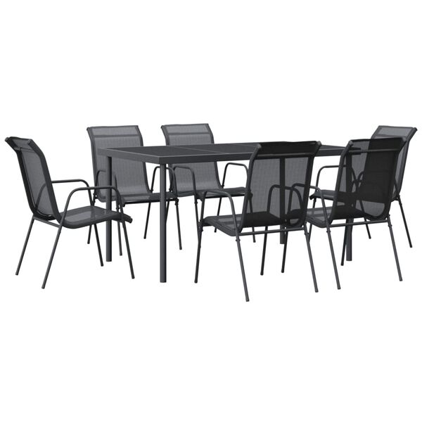 vidaXL Garden Dining Set Black Powder-Coated Steel Large Ergonomic
