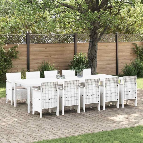 vidaXL Garden Dining Set 11 pcs White and taupe Synthetic rattan