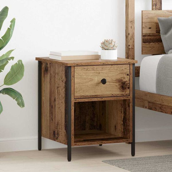 vidaXL Bedside Cabinet with Drawer Old Wood 15.75 x 16.54 x 19.69 in
