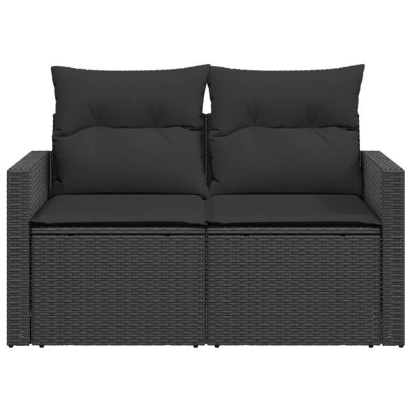 vidaXL Garden Sofa Black PE Rattan, Powder-Coated Steel 2-seater Modular