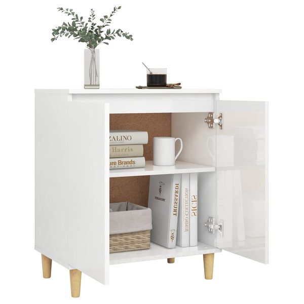 vidaXL Sideboard&Solid Wood Legs High Gloss White 23.6"x13.8"x27.6" Engineered Wood