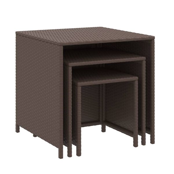vidaXL Nesting Table Set of 3 Brown PE rattan Various sizes Stackable
