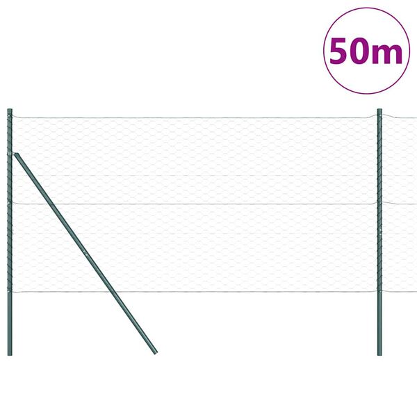 vidaXL Fence with Posts Green 1.4 x 50 m PVC-coated steel