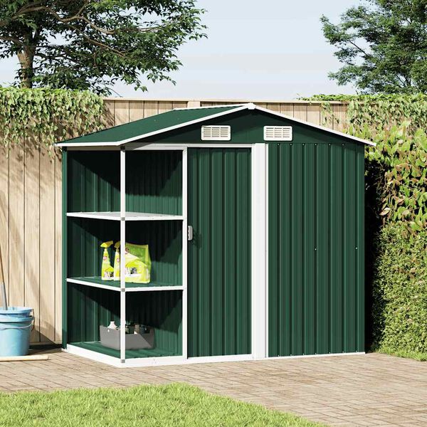 vidaXL Garden Shed Green Galvanized iron, plastic 80.7x51.2x72.0 in