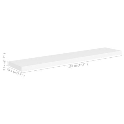 vidaXL Floating Wall Shelf White 47.2"x9.3"x1.5" MDF