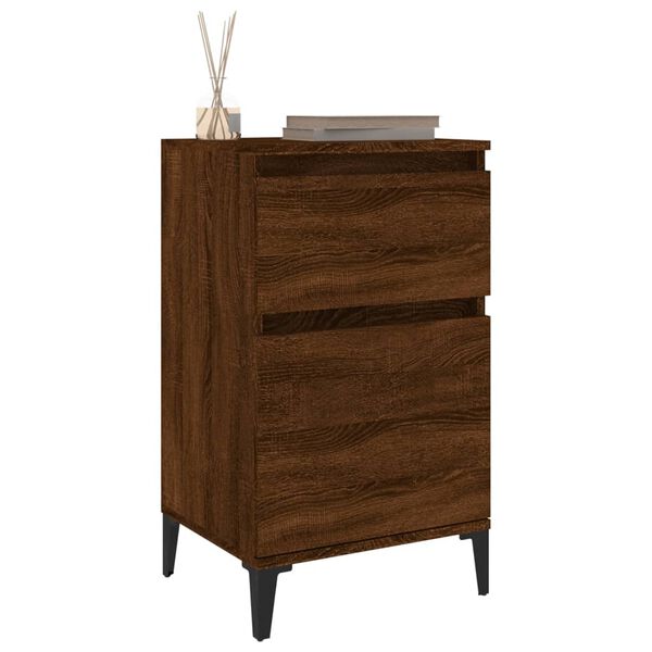 vidaXL Bedside Cabinet Set of 2 Brown Oak Engineered Wood, Metal Medium