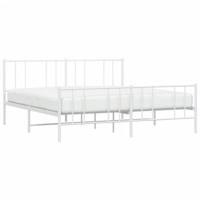 vidaXL Metal Bed Frame with Headboard and Footboard White 76"x79.9"