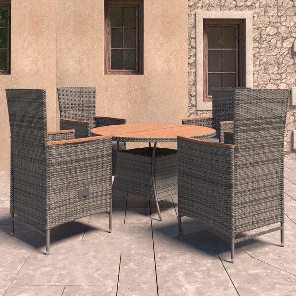 vidaXL 5 Piece Patio Dining Set with Cushions Poly Rattan Gray