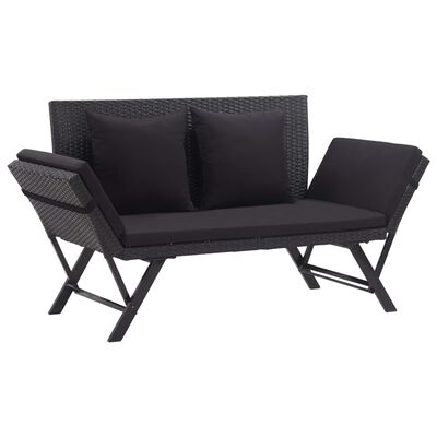 vidaXL Patio Bench with Cushions 69.3" Black Poly Rattan