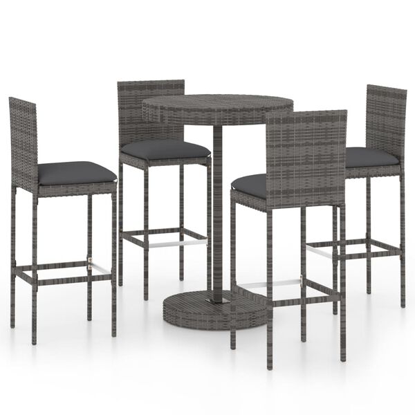 vidaXL Garden Bar Set Grey PE rattan, steel, polyester fabric Footrest