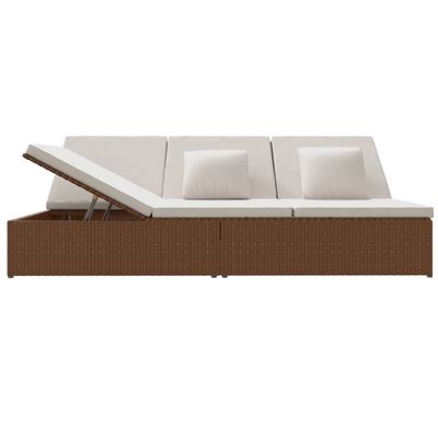 vidaXL Convertible Sun Bed with Cushions Poly Rattan Brown