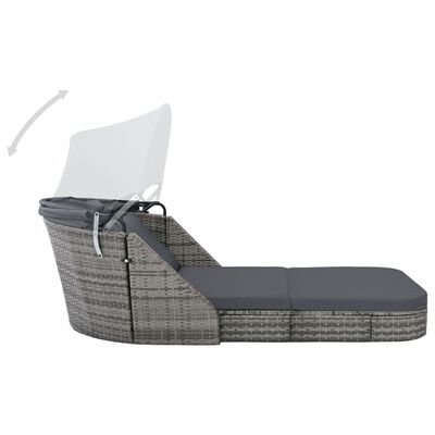 vidaXL Sun Lounger with Canopy Poly Rattan Anthracite