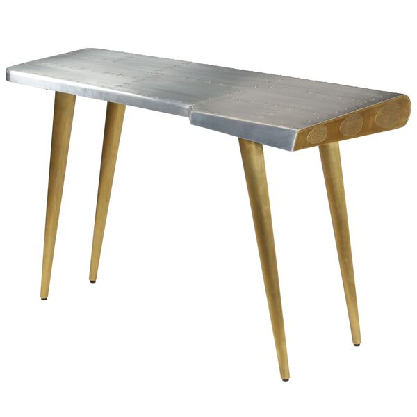 vidaXL Writing Desk Silver, Brass Mango Wood, Aluminum, Steel