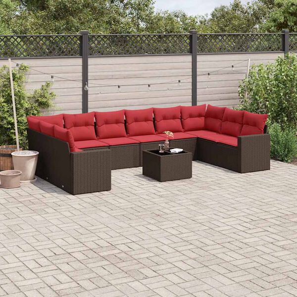 vidaXL 11 Piece Patio Sofa Set with Cushions Brown Poly Rattan (US only)