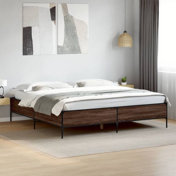 vidaXL Bed Frame Brown Oak Engineered Wood, Steel 79.9 x 79.9 in Durable