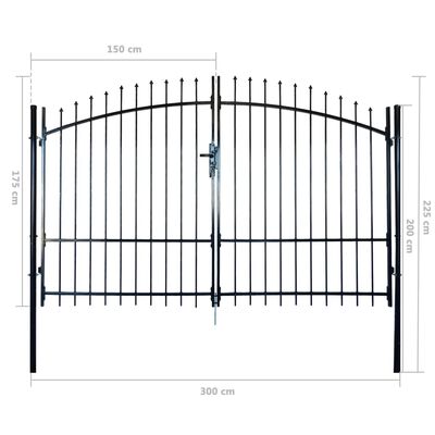 vidaXL Double Door Fence Gate with Spear Top 118.1"x88.6"