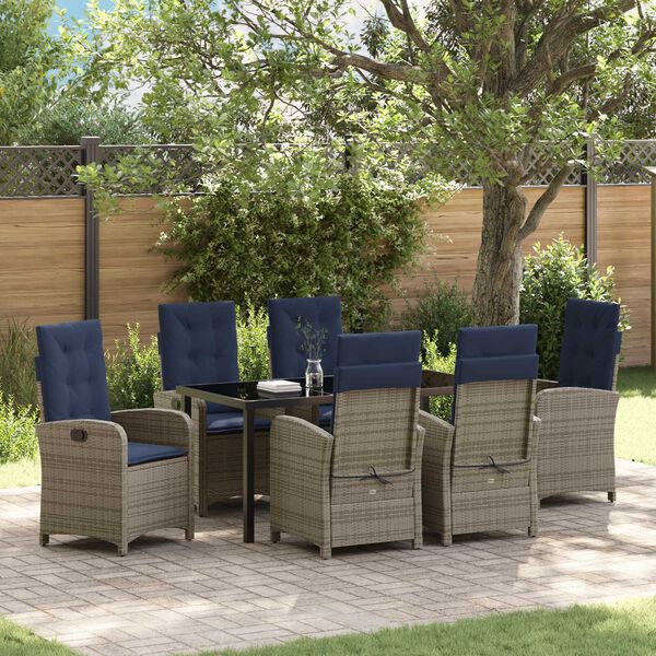 vidaXL Garden Dining Set with Cushion 7 pcs Grey Poly Rattan