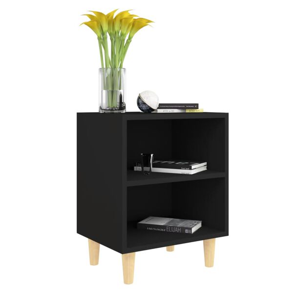 vidaXL Bed Cabinet Black Engineered wood, solid eucalyptus wood Small