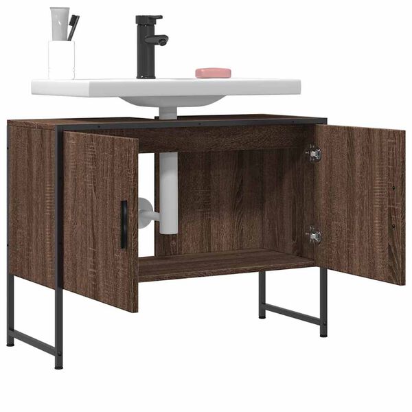 vidaXL Bathroom Sink Cabinet Brown oak Engineered wood, powder-coated steel