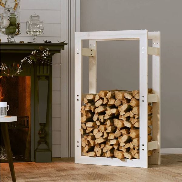  vidaXL Firewood Rack White 23.6x9.8x39.4" Solid Wood Pine