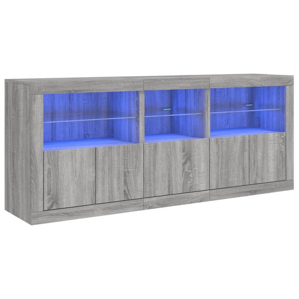 vidaXL Sideboard Grey sonoma Engineered wood, Glass 63.8 x 14.6 x 26.4 in