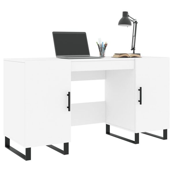 vidaXL Desk White Engineered wood, Iron 55.1 in long Desk Rectangular