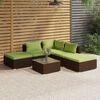 vidaXL 6 Piece Patio Lounge Set with Cushions Poly Rattan Brown