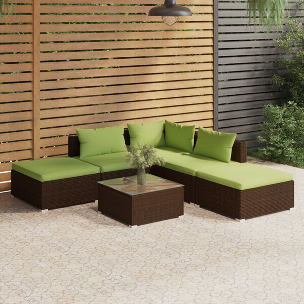 vidaXL 6 Piece Patio Lounge Set with Cushions Poly Rattan Brown