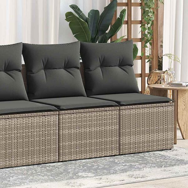 vidaXL 2 Piece Patio Sofa Set with Cushions Gray Poly Rattan Acacia