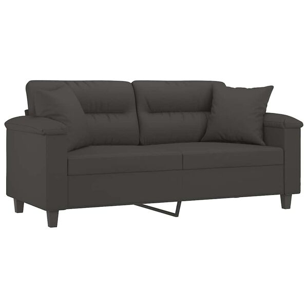 vidaXL 2-Seater Sofa with Pillows&Cushions Dark Gray 55.1" Microfiber Fabric
