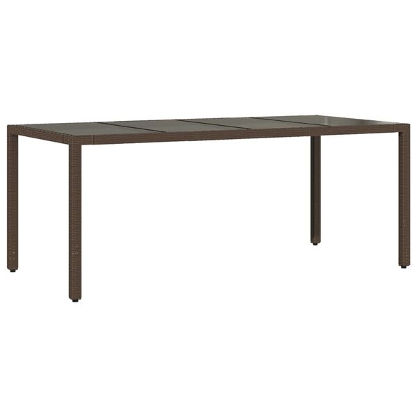 vidaXL Garden Table Brown PE rattan, tempered glass, powder-coated steel