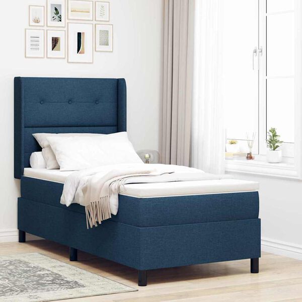 vidaXL Box Spring Bed with Mattress Blue 31.5" x 78.7" fabric