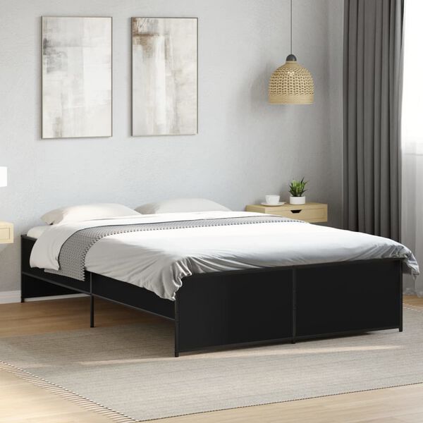 vidaXL Bed Frame Black Engineered wood, Steel Small Double